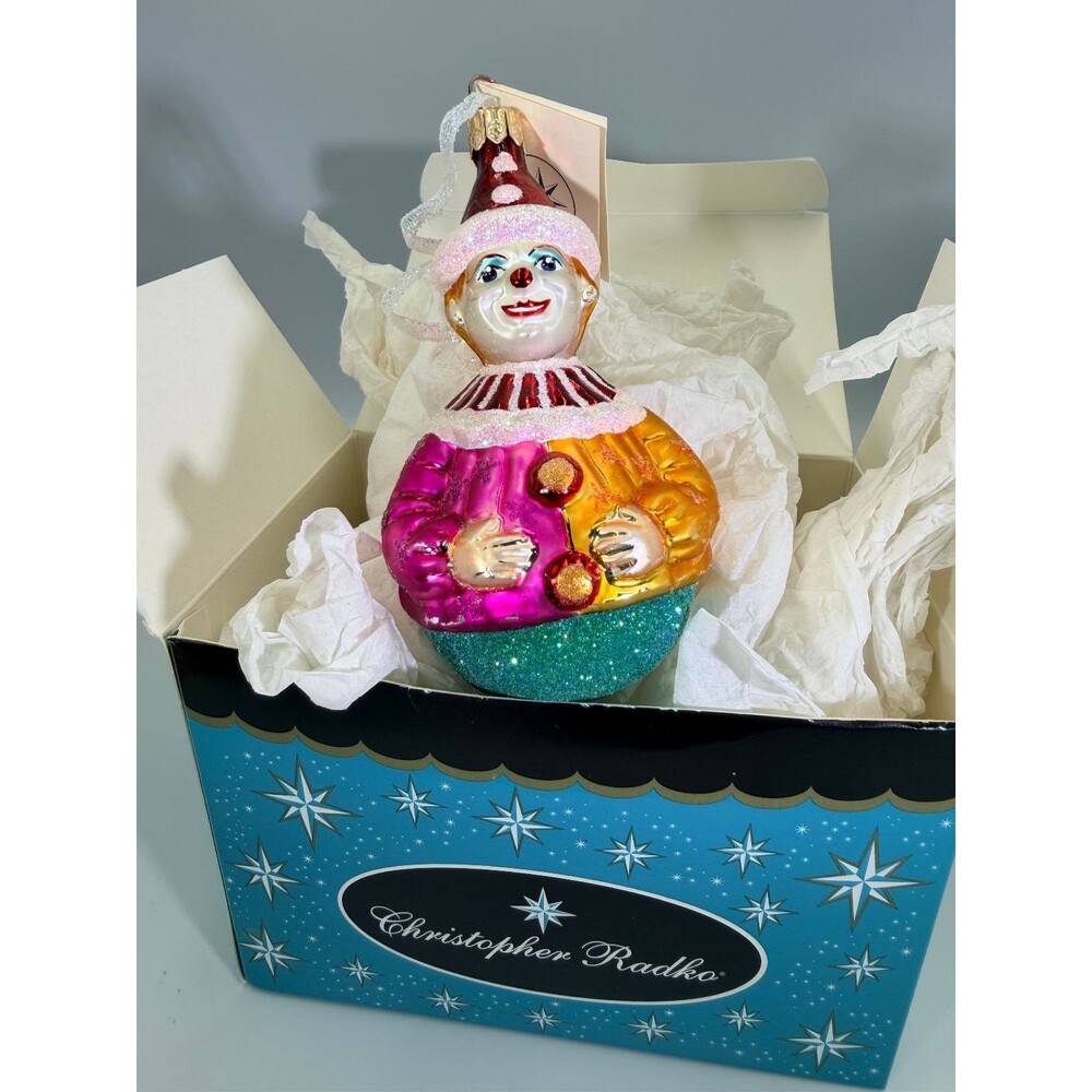 Christopher Radko Willy Wobble Clown 5" Christmas Ornament 1996 w-Box & Tag